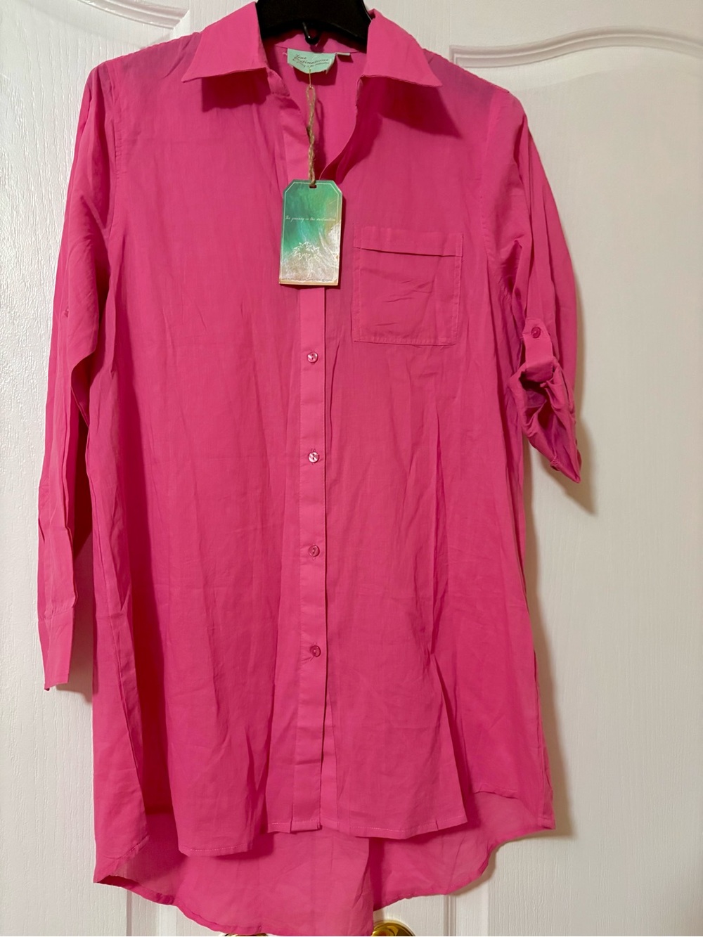 Women's Button-Down Shirt Tunic in Bright Pink - Cover Up